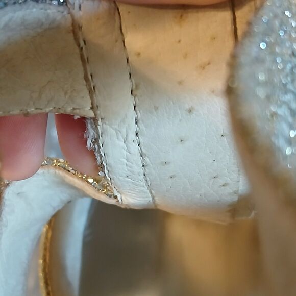 Michael Kors Size 9M Berkley T-Strap Silver Gold Glitter Zip Peep Toe Heels READ - Picture 16 of 16